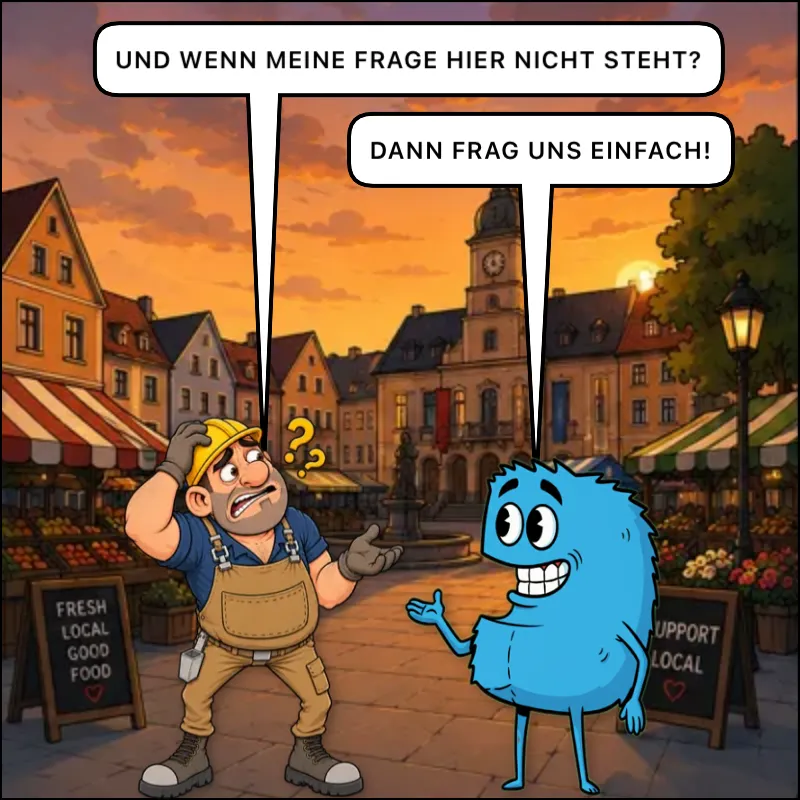 Comic-Panel aus SeeBubble: Bruno fragt, was ist, wenn seine Frage hier nicht steht; Mr. Bubble antwortet: Dann frag uns einfach